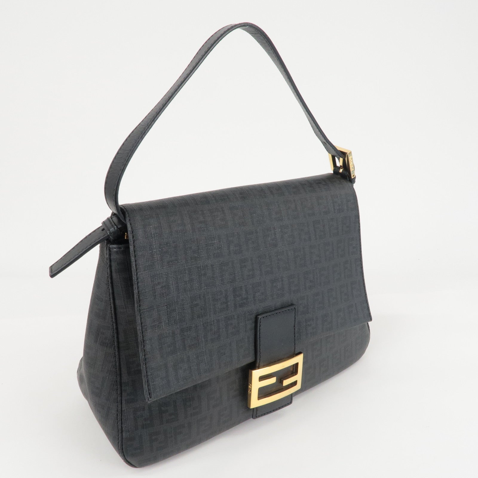 FENDI Zucchino Mamma Baguette PVC Leather Bag Black 8BR001