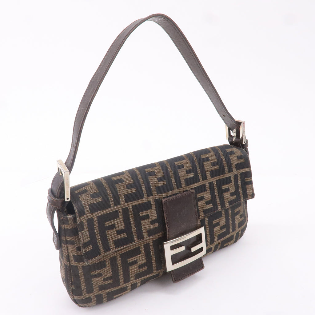 FENDI Mamma Baguette Zucca Canvas Leather Bag Brown 26424