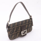 FENDI Mamma Baguette Zucca Canvas Leather Bag Brown 26424