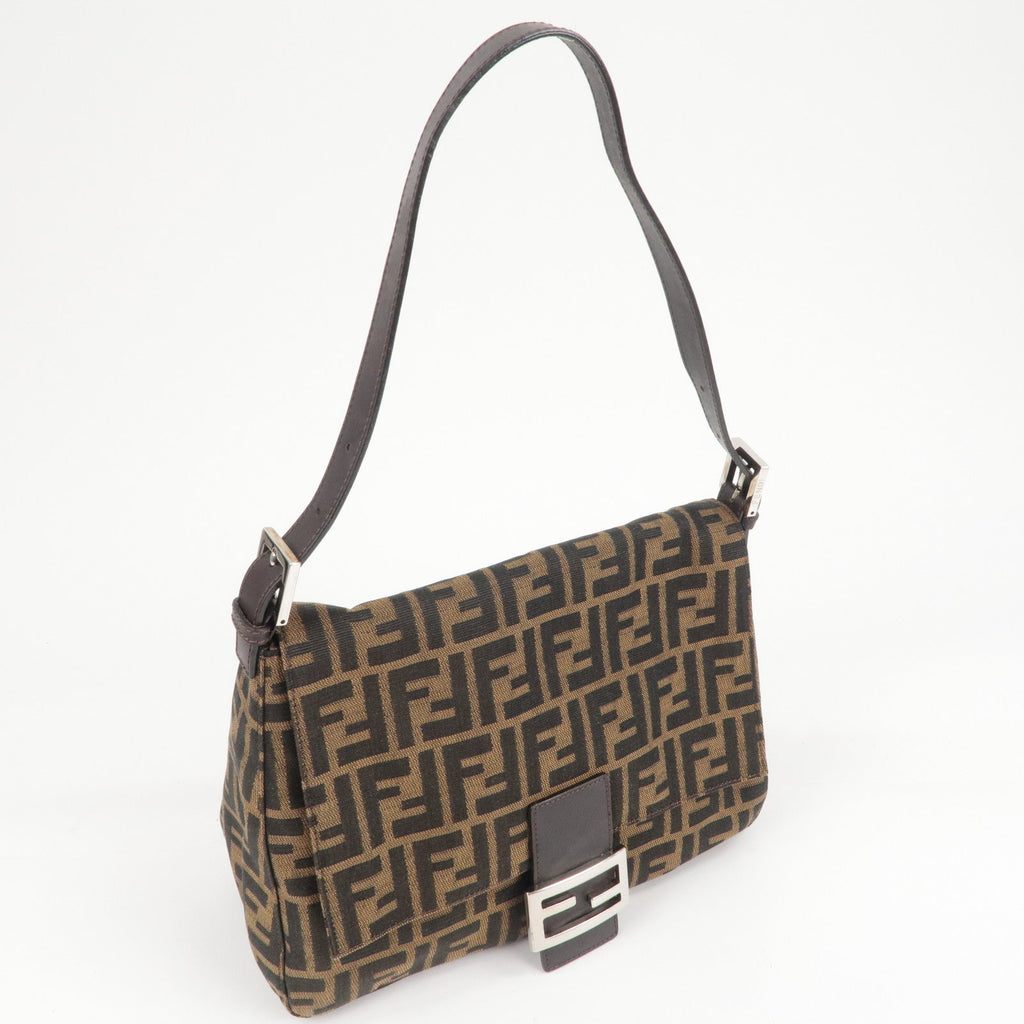 FENDI Zucca Mamma Baguette Canvas Leather Shoulder Bag 26325