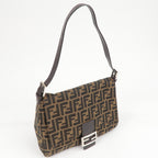 FENDI Zucca Mamma Baguette Canvas Leather Shoulder Bag 26325