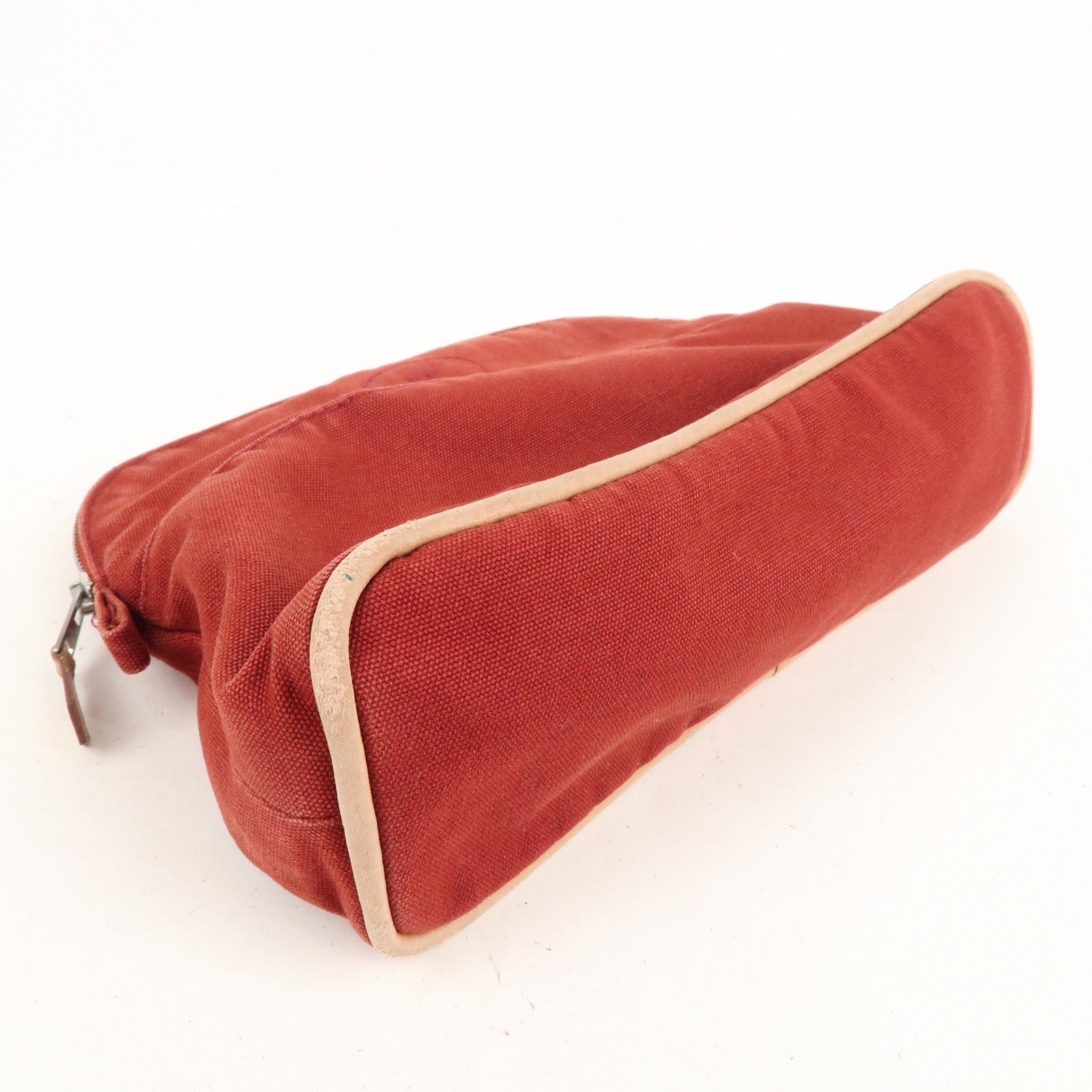 HERMES Set of 2 Bolide Pouch MM & Mini Canvas Leather Ivory Red