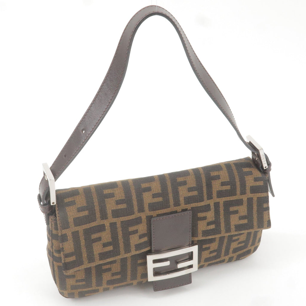 FENDI Zucca Mamma Baguette Canvas Leather Bag Brown Black 26424