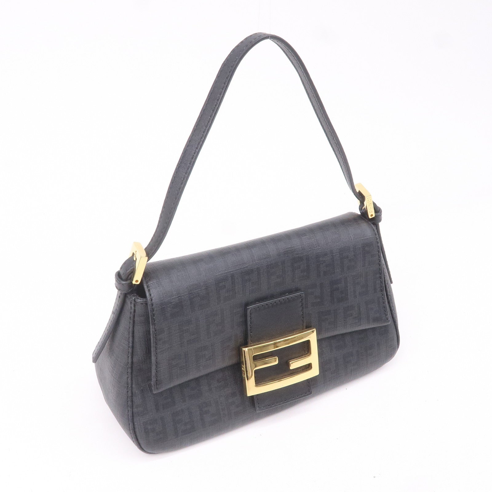 FENDI Zucchino Mamma Baguette PVC Leather Hand Bag Black 8BR180
