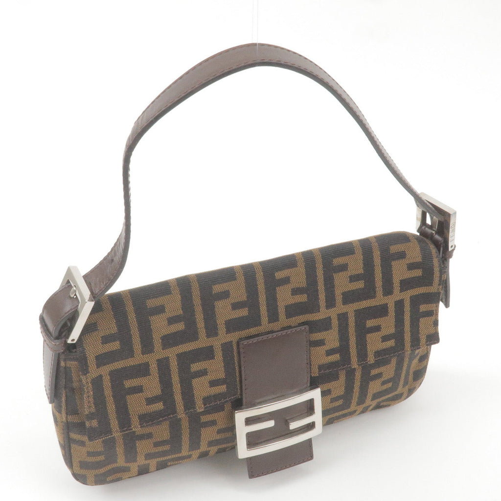 FENDI Zucca Mamma Baguette Canvas Leather Bag Brown Black 26424