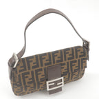 FENDI Zucca Mamma Baguette Canvas Leather Bag Brown Black 26424