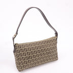 FENDI Zucchino Canvas Leather Shoulder Bag Beige Brown 8BR444