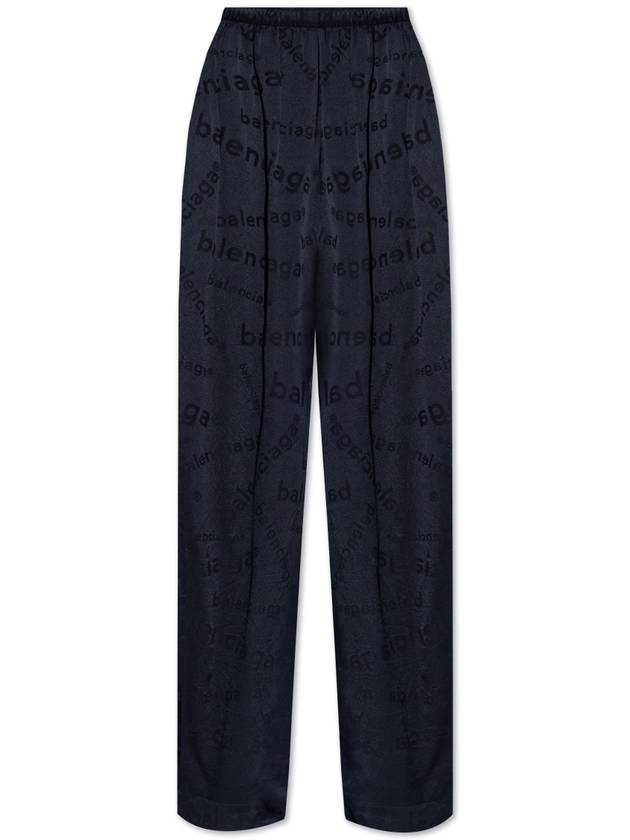 Balenciaga Balenciaga Silk Trousers With Monogram, Women's, Navy Blue
