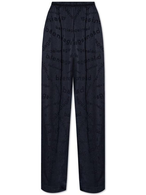 Balenciaga Balenciaga Silk Trousers With Monogram, Women's, Navy Blue