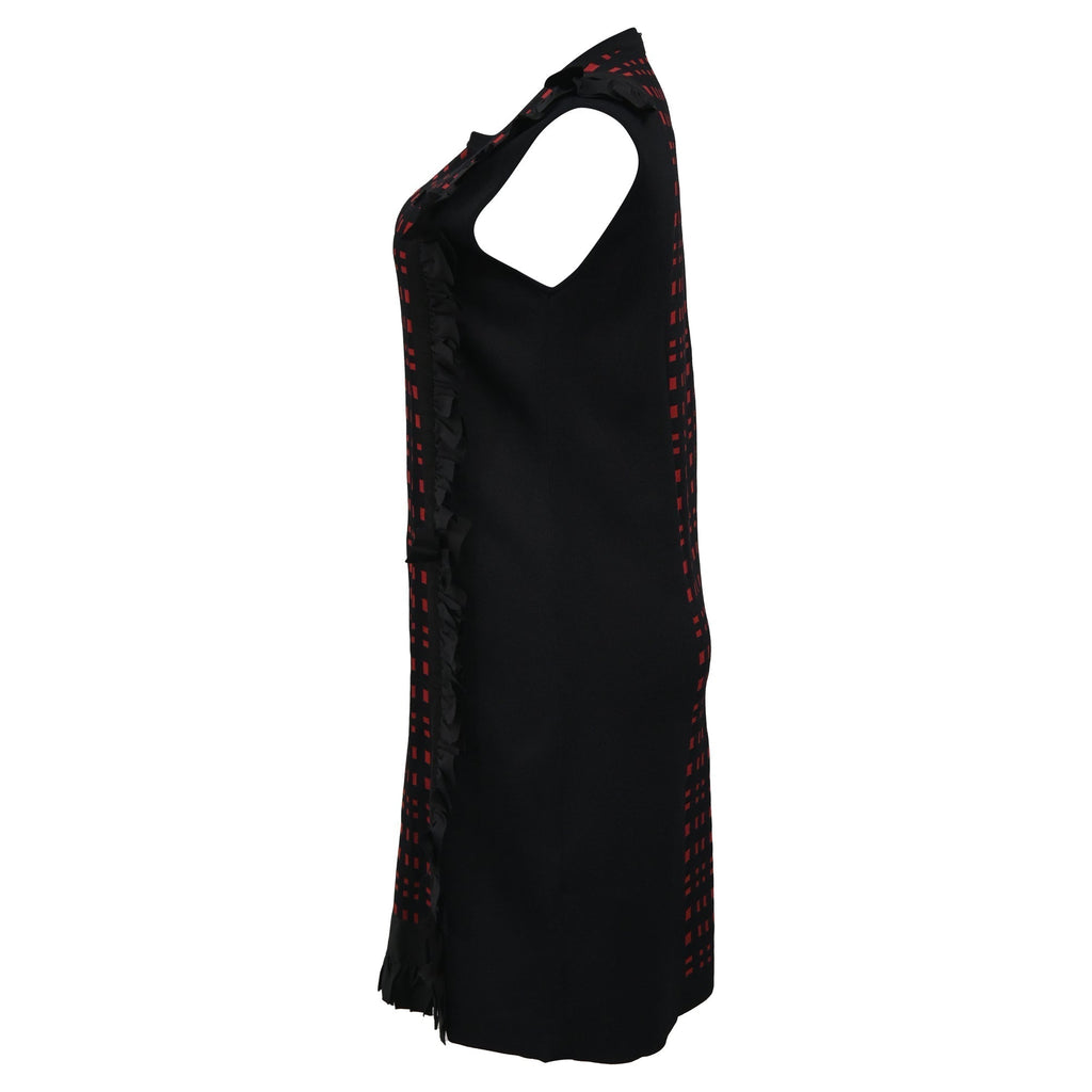 Fendi Checkered Ruffle Detail Mini Dress in Black and Red Viscose