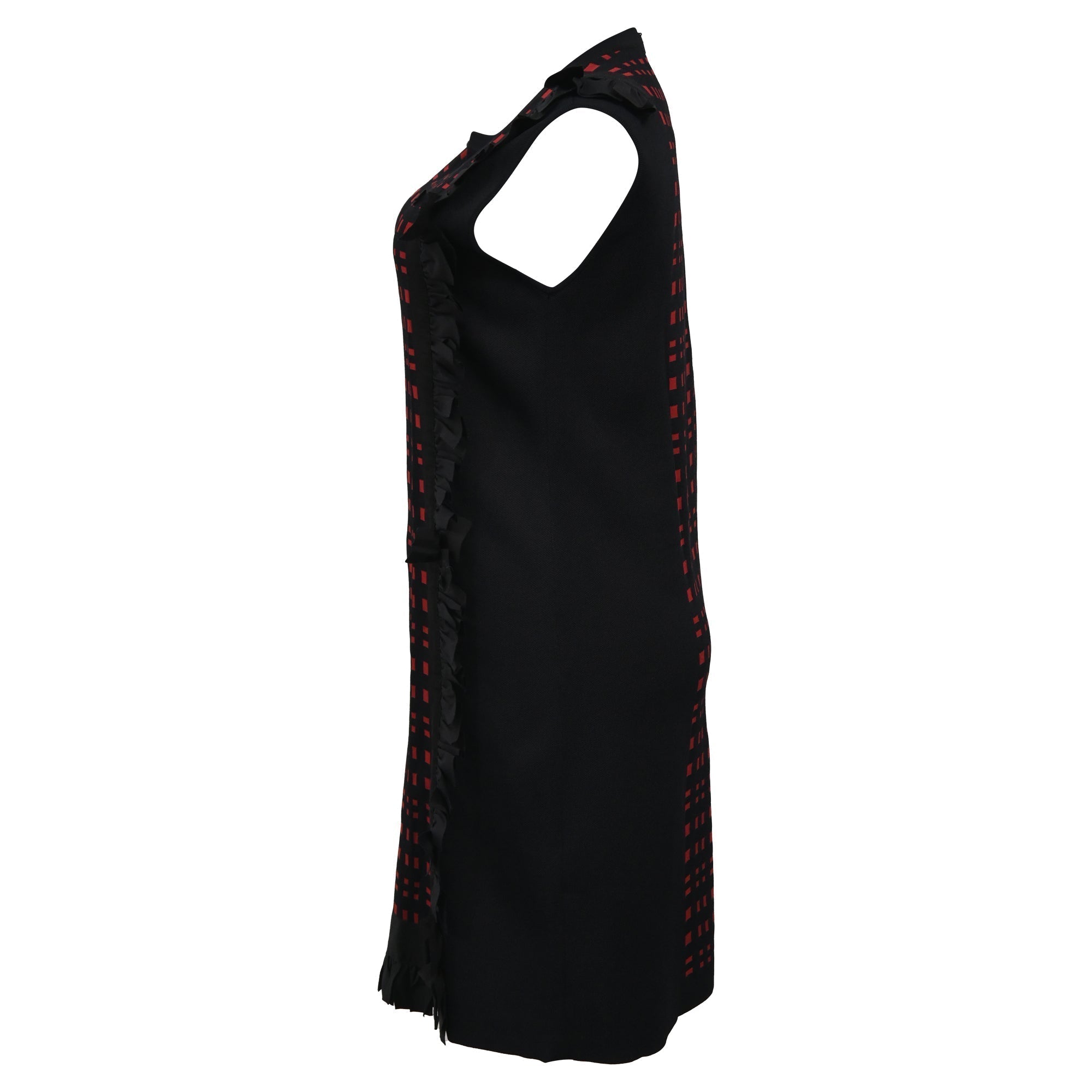 Fendi Checkered Ruffle Detail Mini Dress in Black and Red Viscose