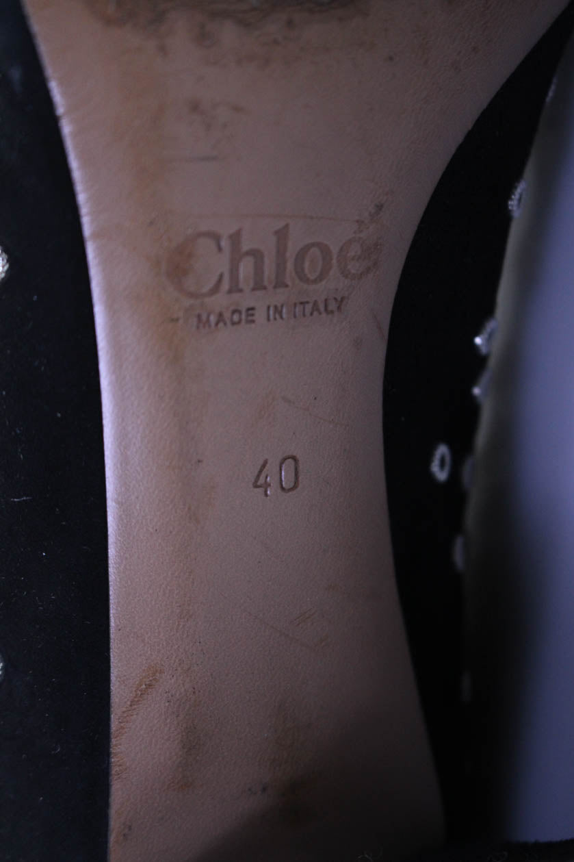 Chloe Womens Metallic Suede Spotted Round Toe Heels Pumps Black