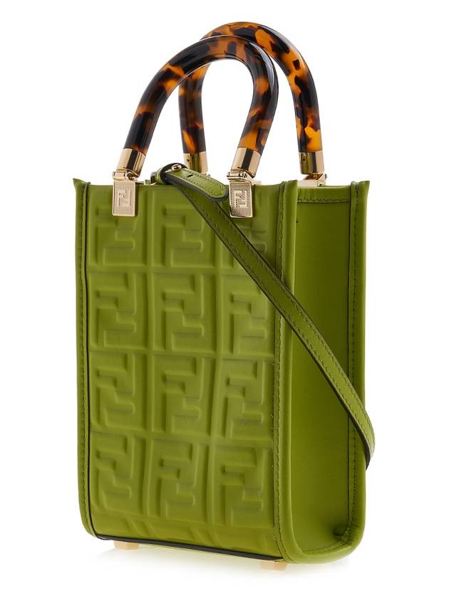 Fendi Sunshine Embossed Logo Leather Mini Cross Bag Green