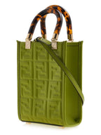 Fendi Sunshine Embossed Logo Leather Mini Cross Bag Green