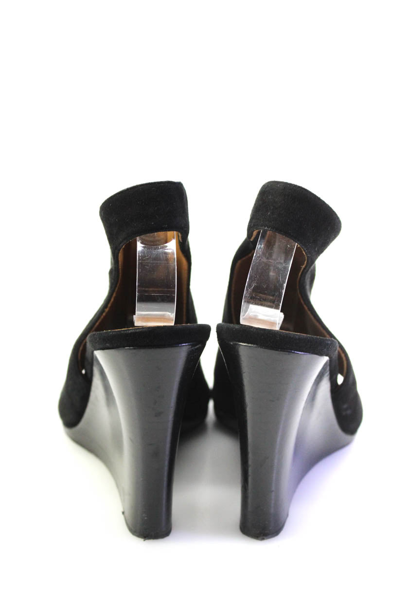 Chloe Womens Wedge Heel Ankle Strap Peep Toe Pumps Black Suede