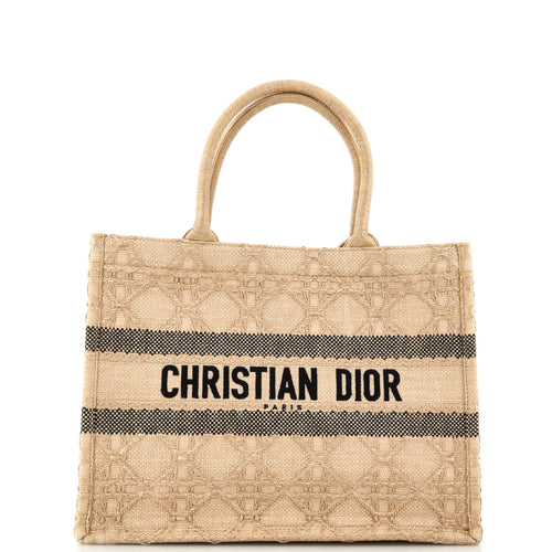 Dior Book Tote Cannage Embroidered Raffia Medium