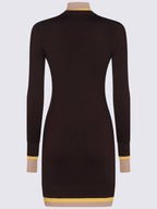Fendi High Neck Wool Short Dress Dark Purple