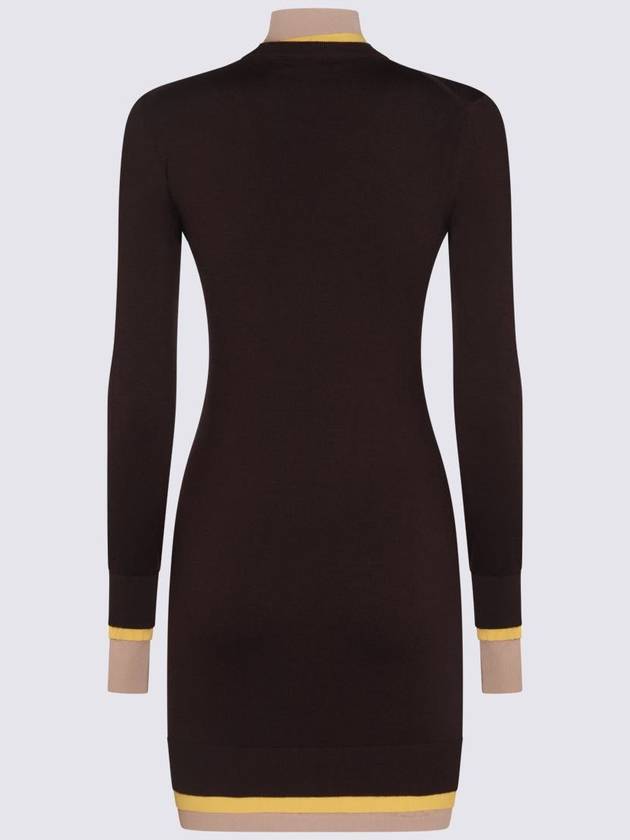 Fendi High Neck Wool Short Dress Dark Purple