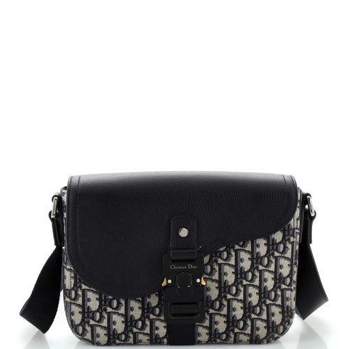 Dior Saddle Buckle Flap Messenger Bag Oblique Canvas and Leather Medium