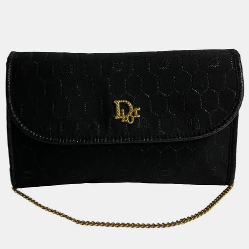 Dior Black Canvas Honeycomb Canvas Chain Crossbody Bag