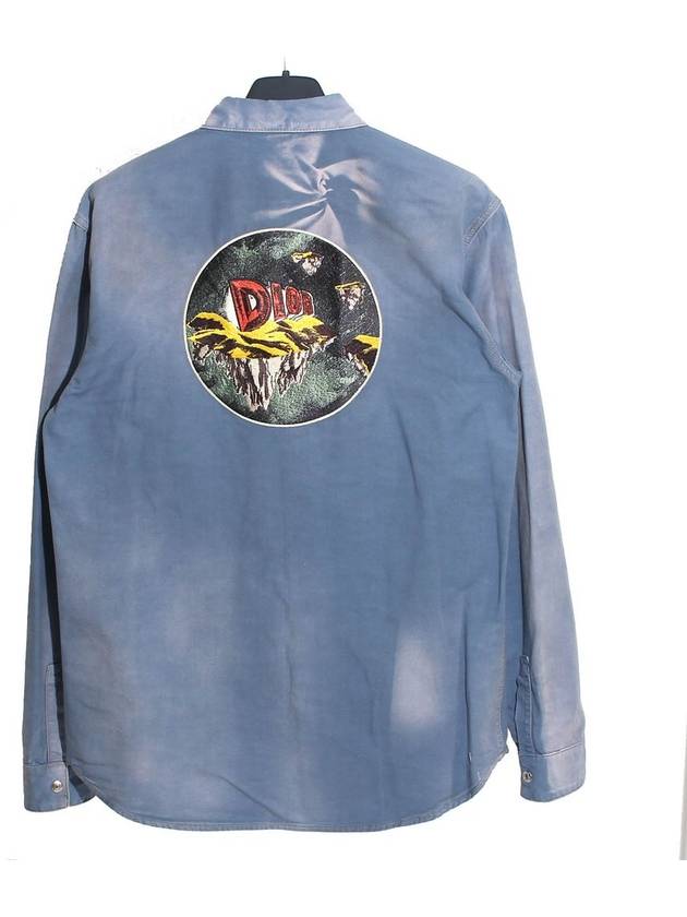 Astro Embroidered Patch Denim Long Sleeve Shirt Light Blue Dior