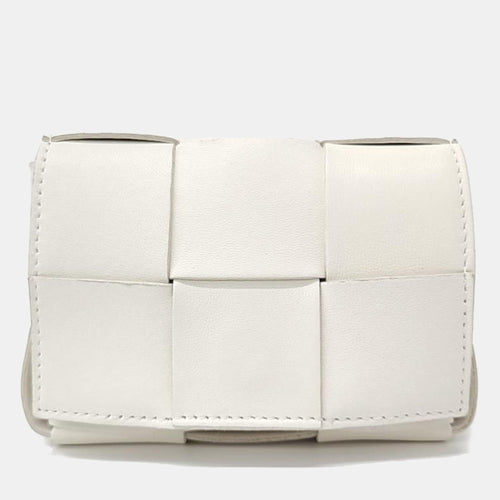 Bottega Veneta White Lambskin Intrecciato Cassette Crossbody Bag