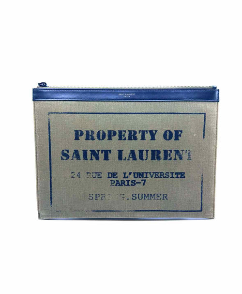 YVES SAINT LAURENT Green, Black Canvas Clutch