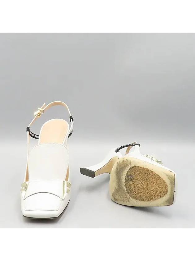 Fendi 8J6938 White Leather F Freedom Slingback Pumps Women s Shoes