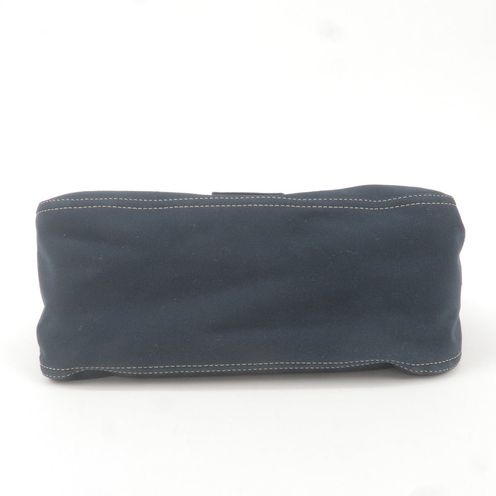 FENDI Mamma Baguette Canvas Leather Shoulder Bag Navy 26325