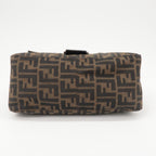 FENDI Mamma Baguette Zucca Canvas Leather Shoulder Bag Brown
