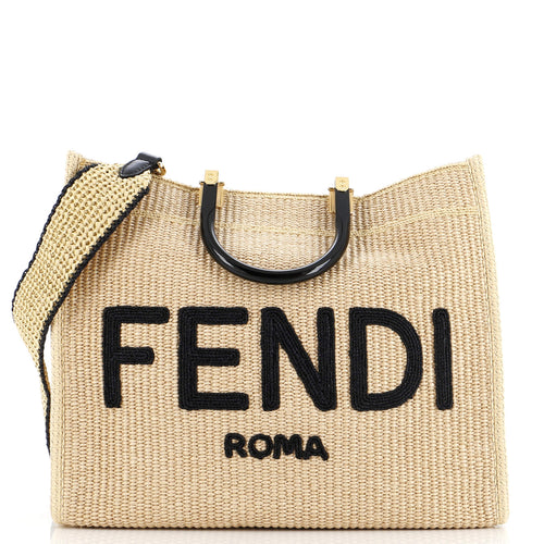 FENDI Sunshine Shopper Tote Woven Raffia Medium