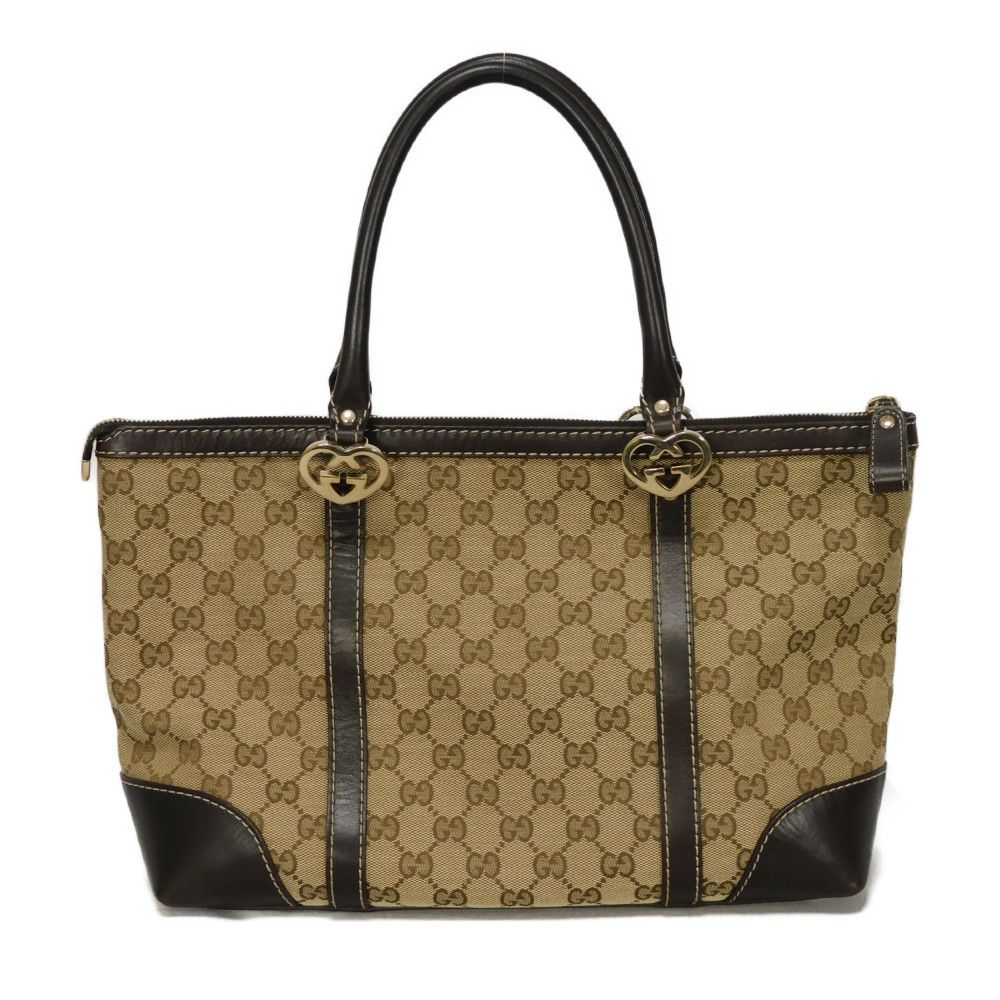 Gucci Lovely Heart GG Canvas Calf Leather Tote Bag