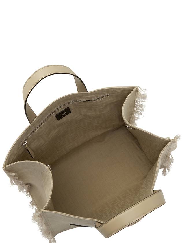 Fendi FF Fabric Tote Bag with Fringes Beige
