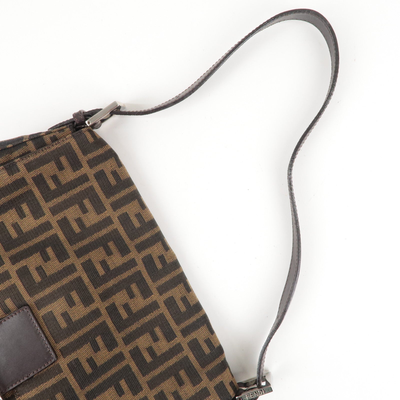 FENDI Zucca Mamma Baguette Canvas Leather Shoulder Bag 26325