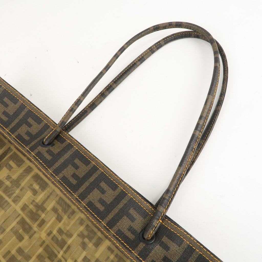 FENDI Zucca Mesh PVC Tote Bag Brown Black 8BH184