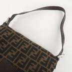 FENDI Zucchino Mamma Baguette Canvas Leather Bag Brown Black 26325