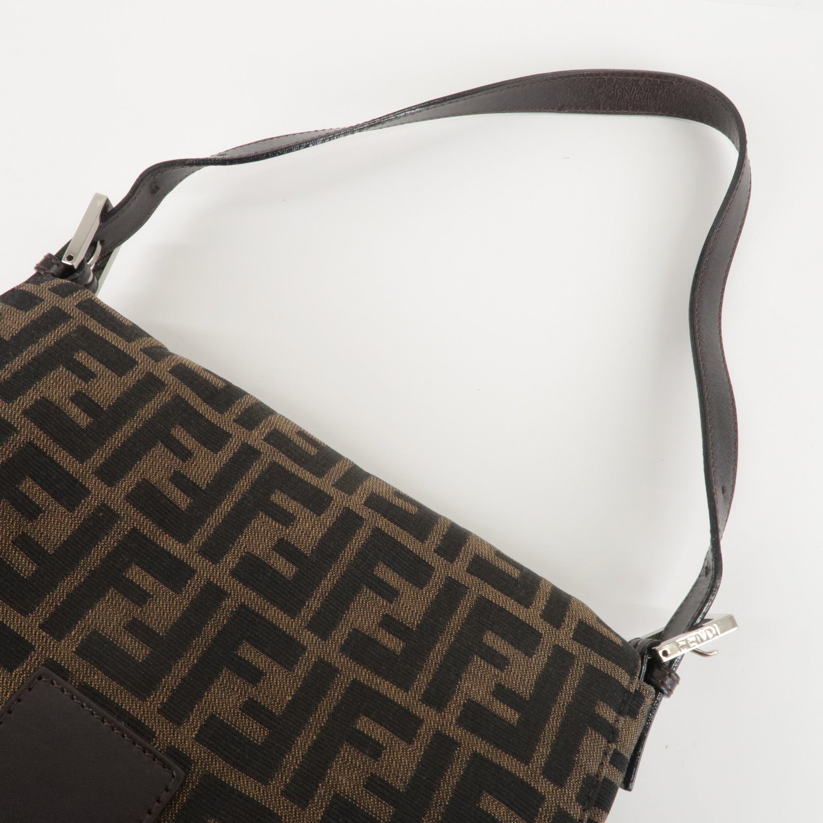 FENDI Zucchino Mamma Baguette Canvas Leather Bag Brown Black 26325