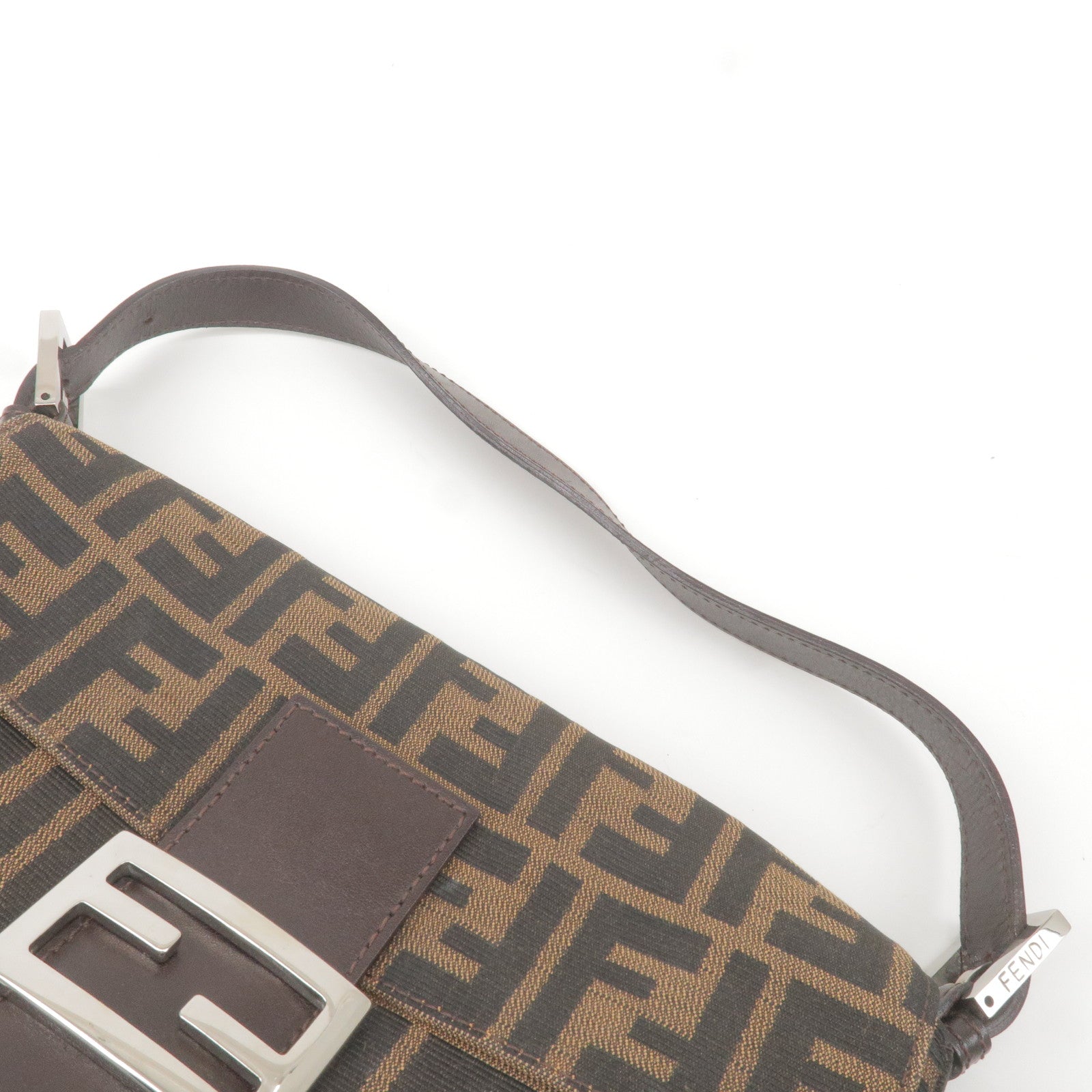 FENDI Zucca Mamma Baguette Canvas Leather Shoulder Bag 26424