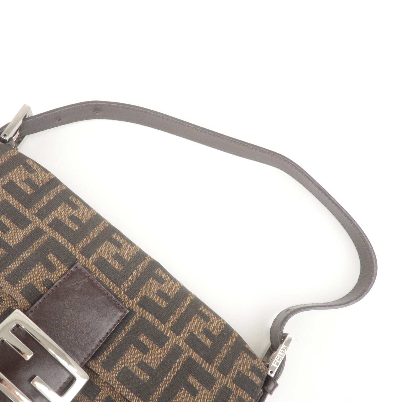 FENDI Zucca Mamma Baguette Canvas Leather Bag Brown Black 26424