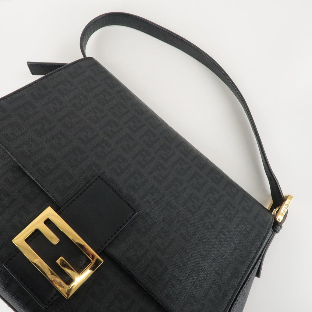 FENDI Zucchino Mamma Baguette PVC Leather Bag Black 8BR001