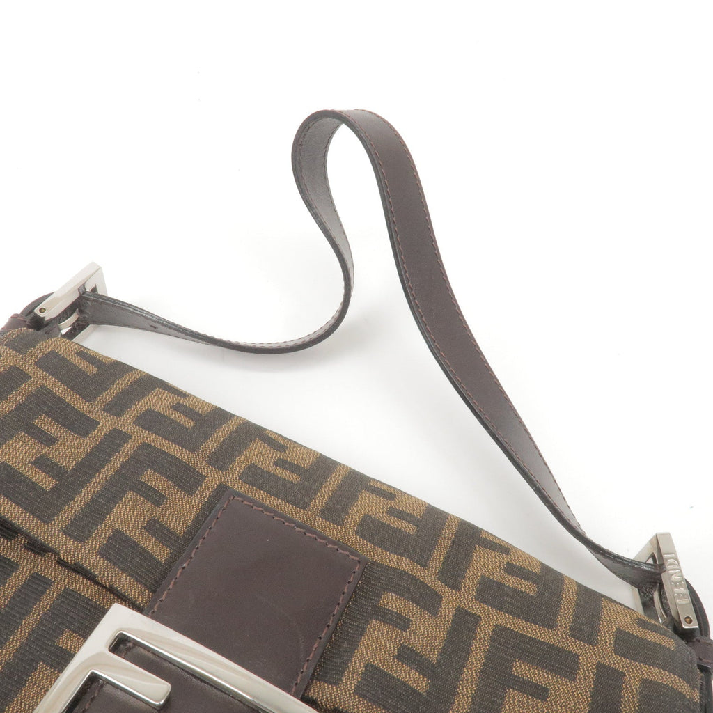FENDI Zucca Mamma Baguette Canvas Leather Bag Brown Black 26424