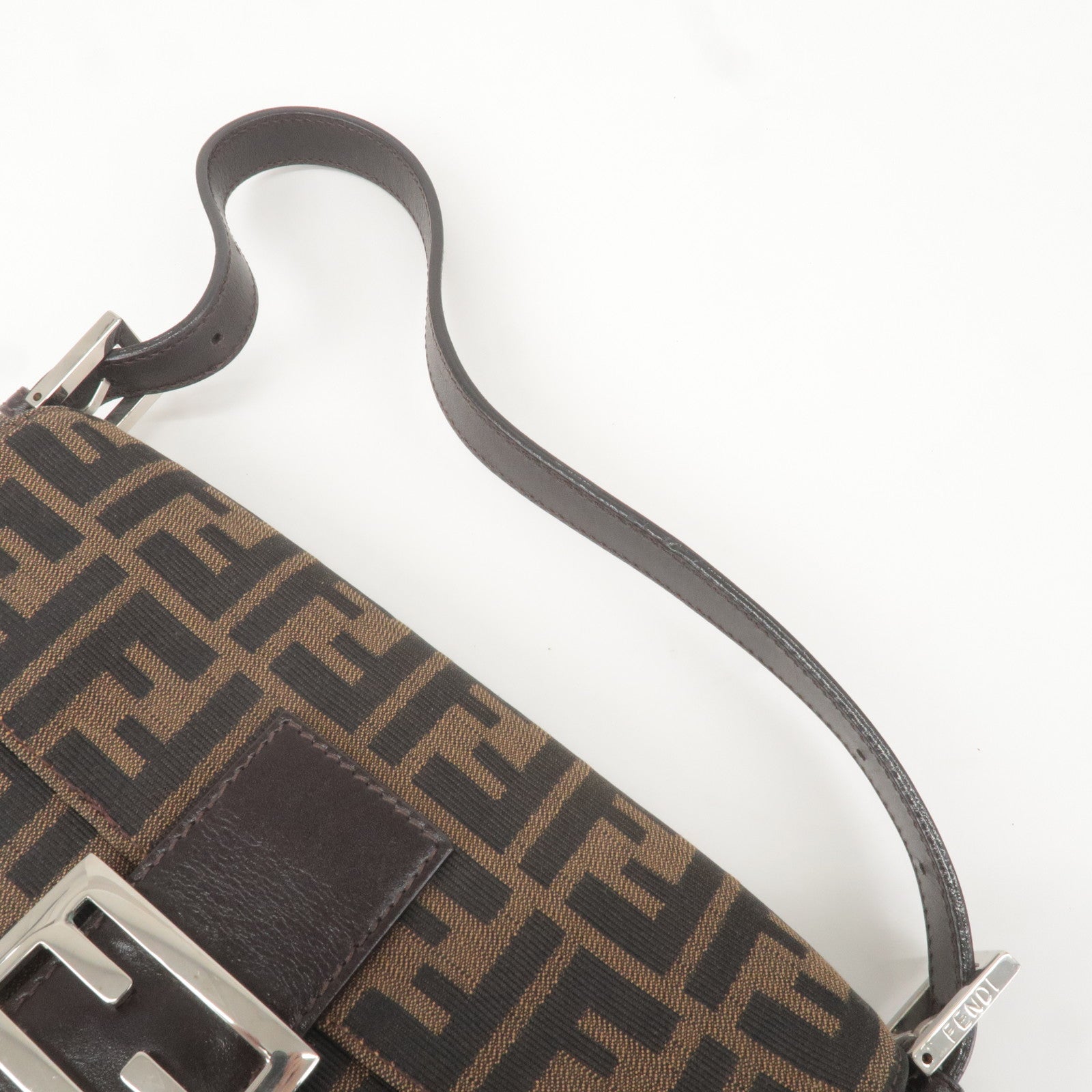 FENDI Mamma Baguette Zucca Canvas Leather Bag Beige 26424