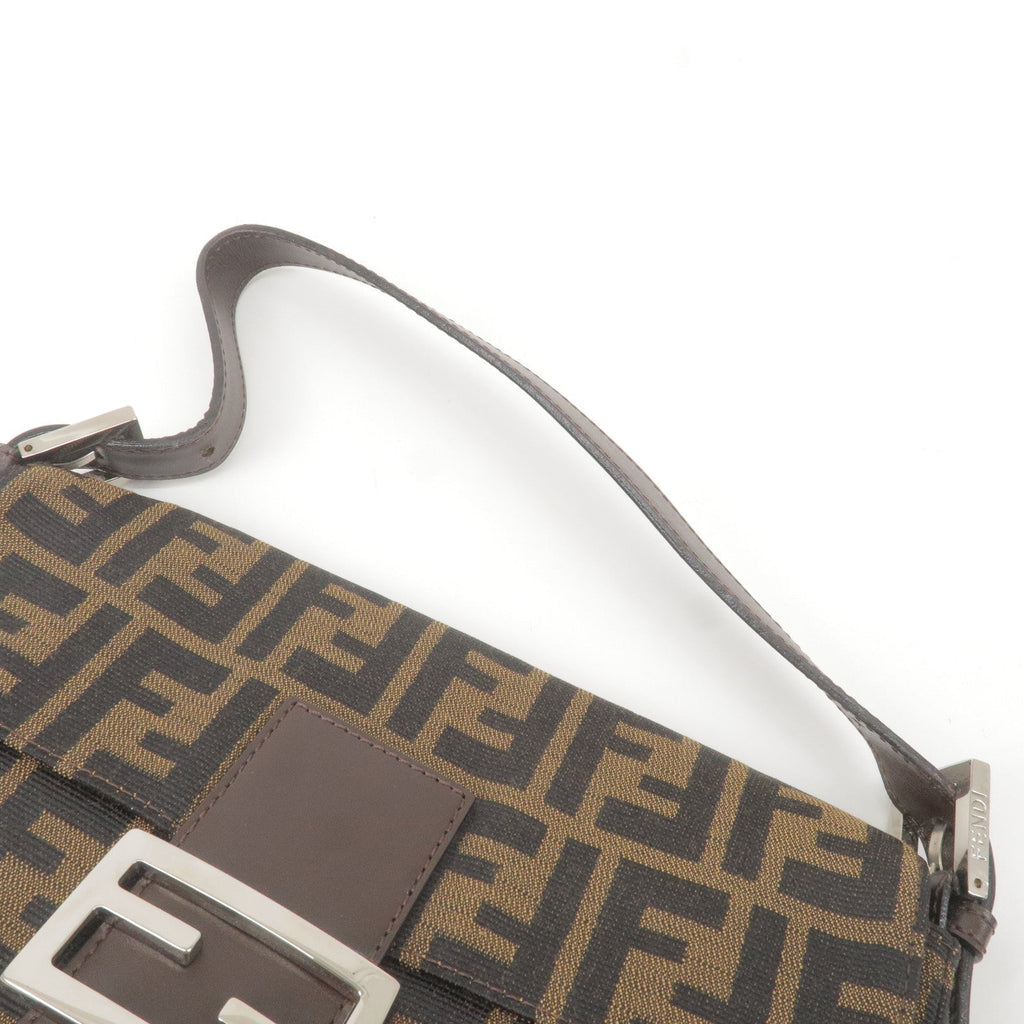 FENDI Zucca Mamma Baguette Canvas Leather Bag Brown Black 26424