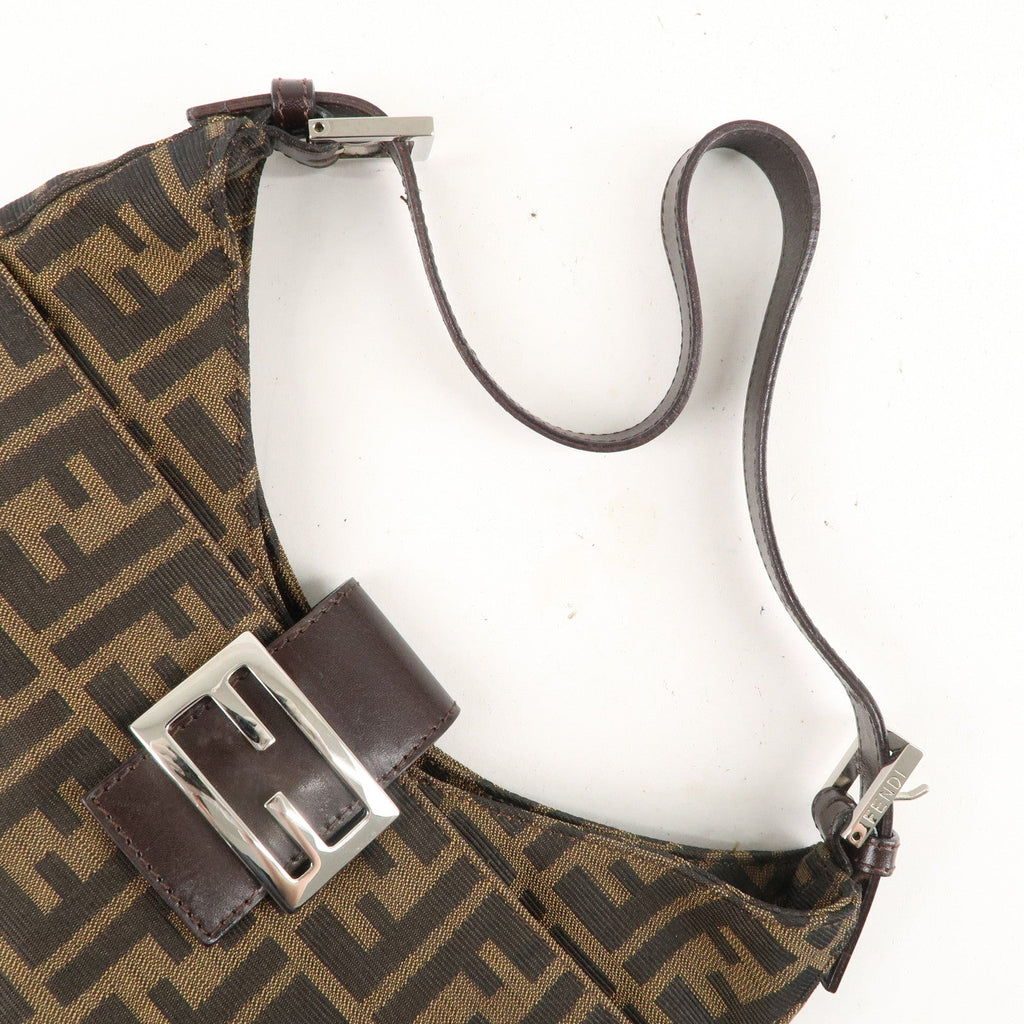 FENDI Zucca Canvas Leather Shoulder Bag Brown Black 26569