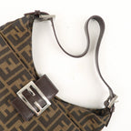 FENDI Zucca Canvas Leather Shoulder Bag Brown Black 26569
