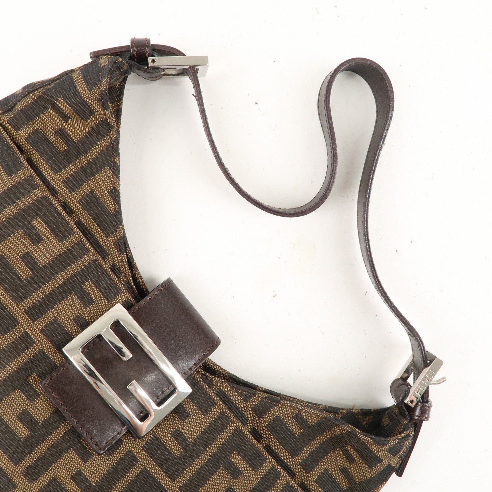 FENDI Zucca Canvas Leather Shoulder Bag Brown Black 26569