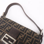 FENDI Mamma Baguette Zucca Canvas Leather Bag Brown 26424