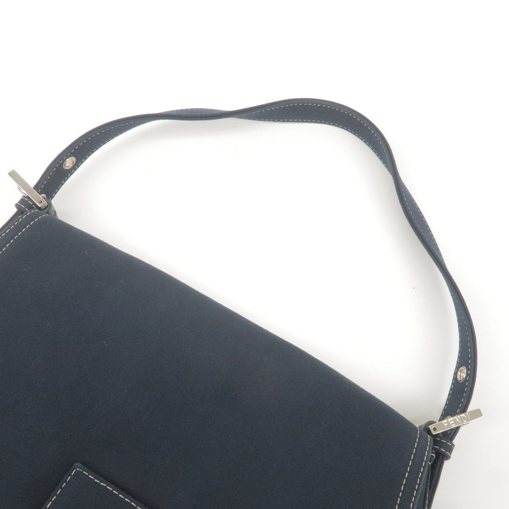 FENDI Mamma Baguette Canvas Leather Shoulder Bag Navy 26325