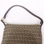 FENDI Zucchino Canvas Leather Shoulder Bag Beige Brown 8BR444