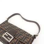 FENDI Zucca Mamma Baguette Canvas Leather Shoulder Bag Brown 26424